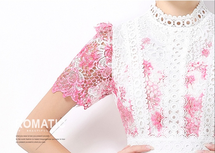 Hollow long lace slim short sleeve fashion dress