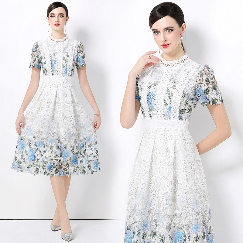 Lace long short sleeve slim hollow fashion dress
