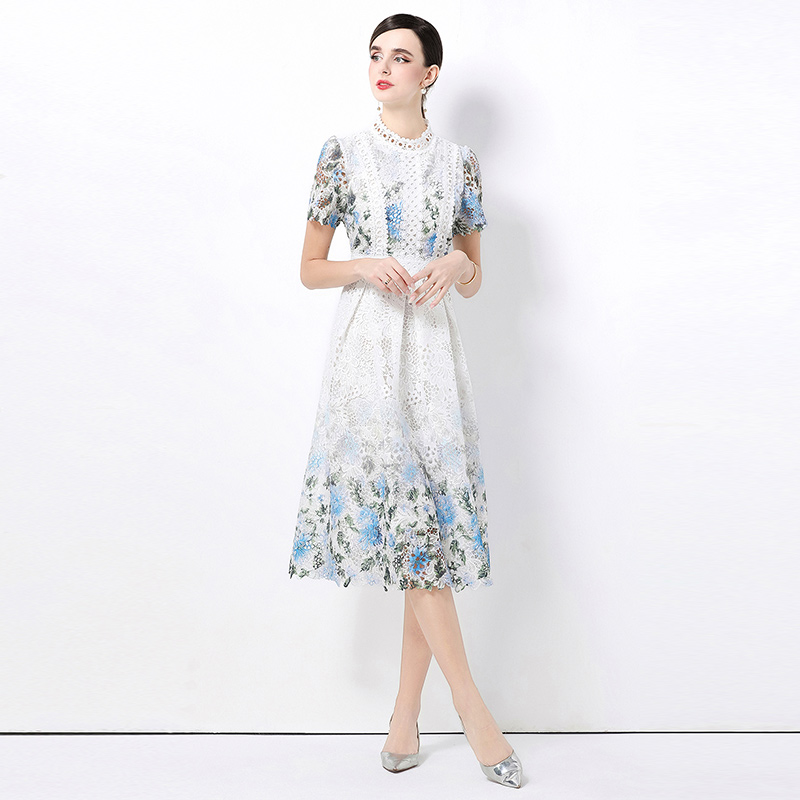 Lace long short sleeve slim hollow fashion dress