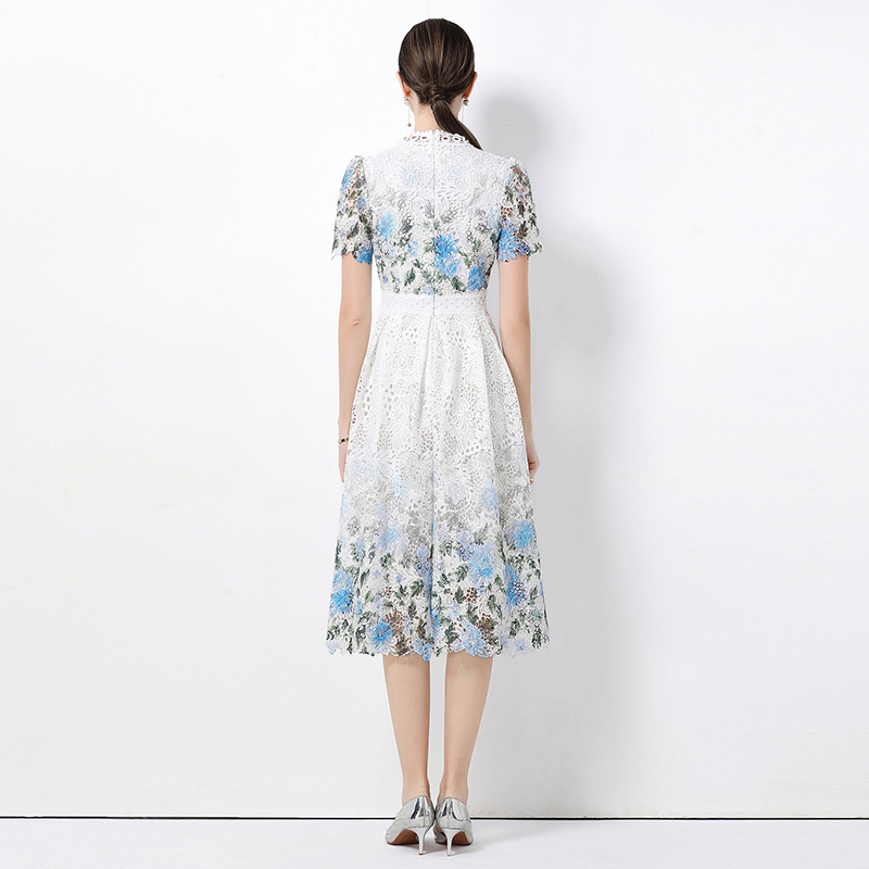 Lace long short sleeve slim hollow fashion dress