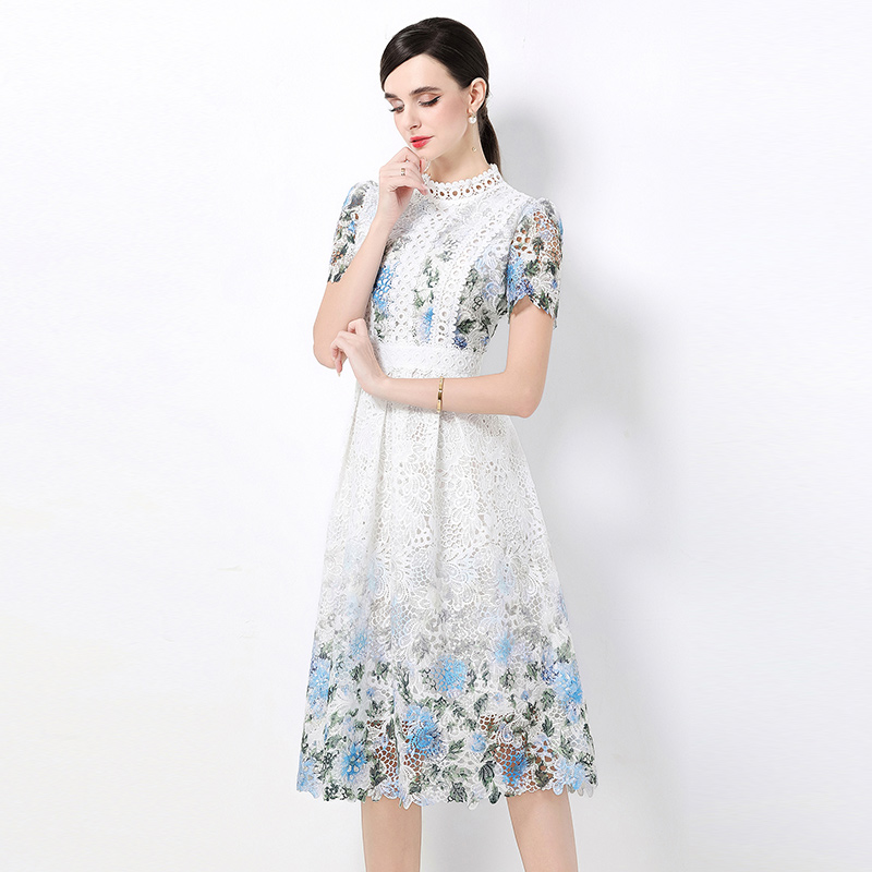 Lace long short sleeve slim hollow fashion dress