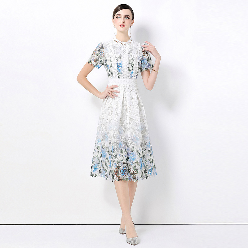 Lace long short sleeve slim hollow fashion dress