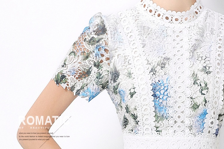 Lace long short sleeve slim hollow fashion dress