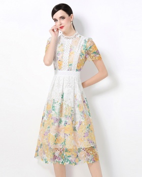 Lace hollow short sleeve slim fashion long dress