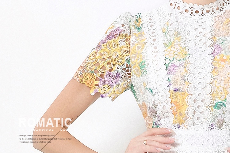 Lace hollow short sleeve slim fashion long dress
