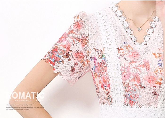 Long hollow fashion slim lace V-neck dress