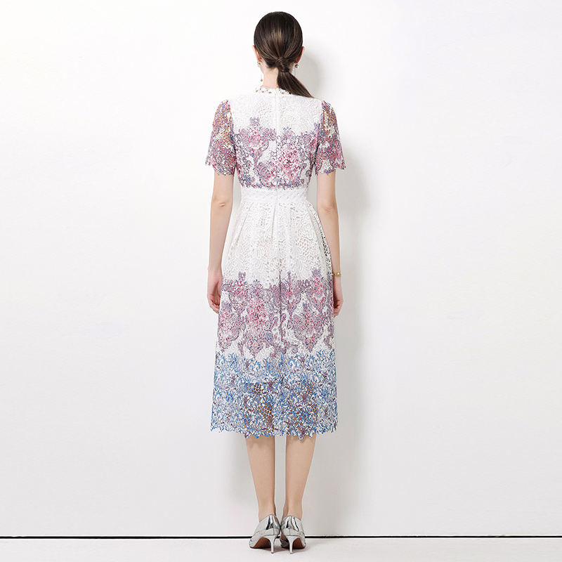 Lace hollow fashion slim long V-neck dress