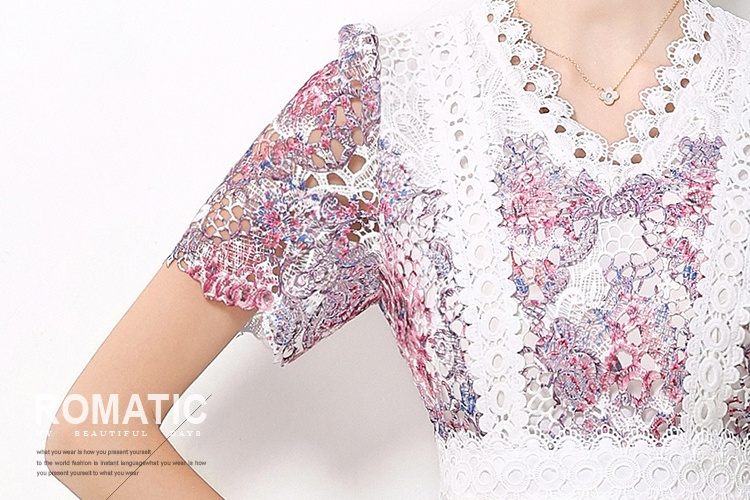 Lace hollow fashion slim long V-neck dress