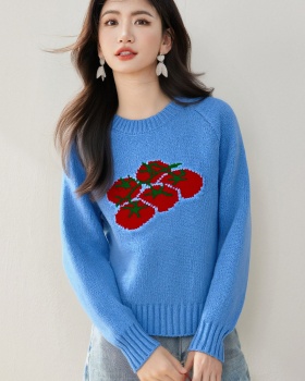 Round neck jacquard lazy pullover sweater