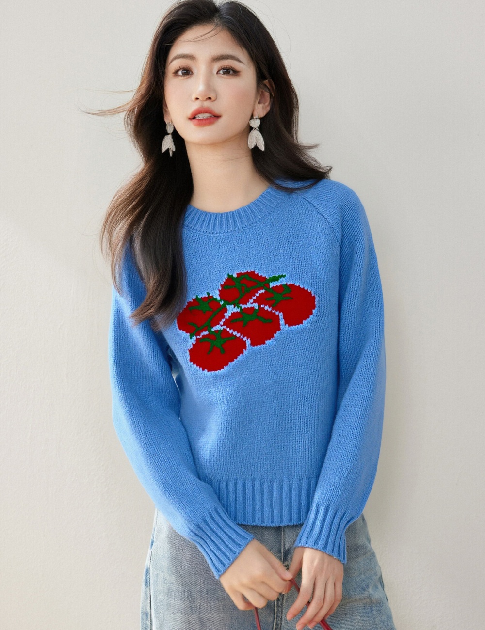 Round neck jacquard lazy pullover sweater