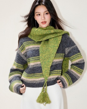 Retro loose lazy sweater winter Casual stripe tops
