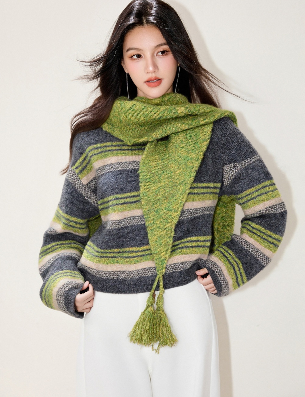 Retro loose lazy sweater winter Casual stripe tops