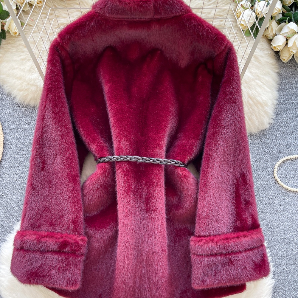 Fashion noble fur coat V-neck winter overcoat for women