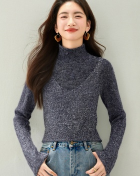Thick splice tops half high collar sweater for women