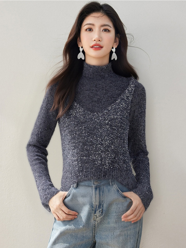 Thick splice tops half high collar sweater for women