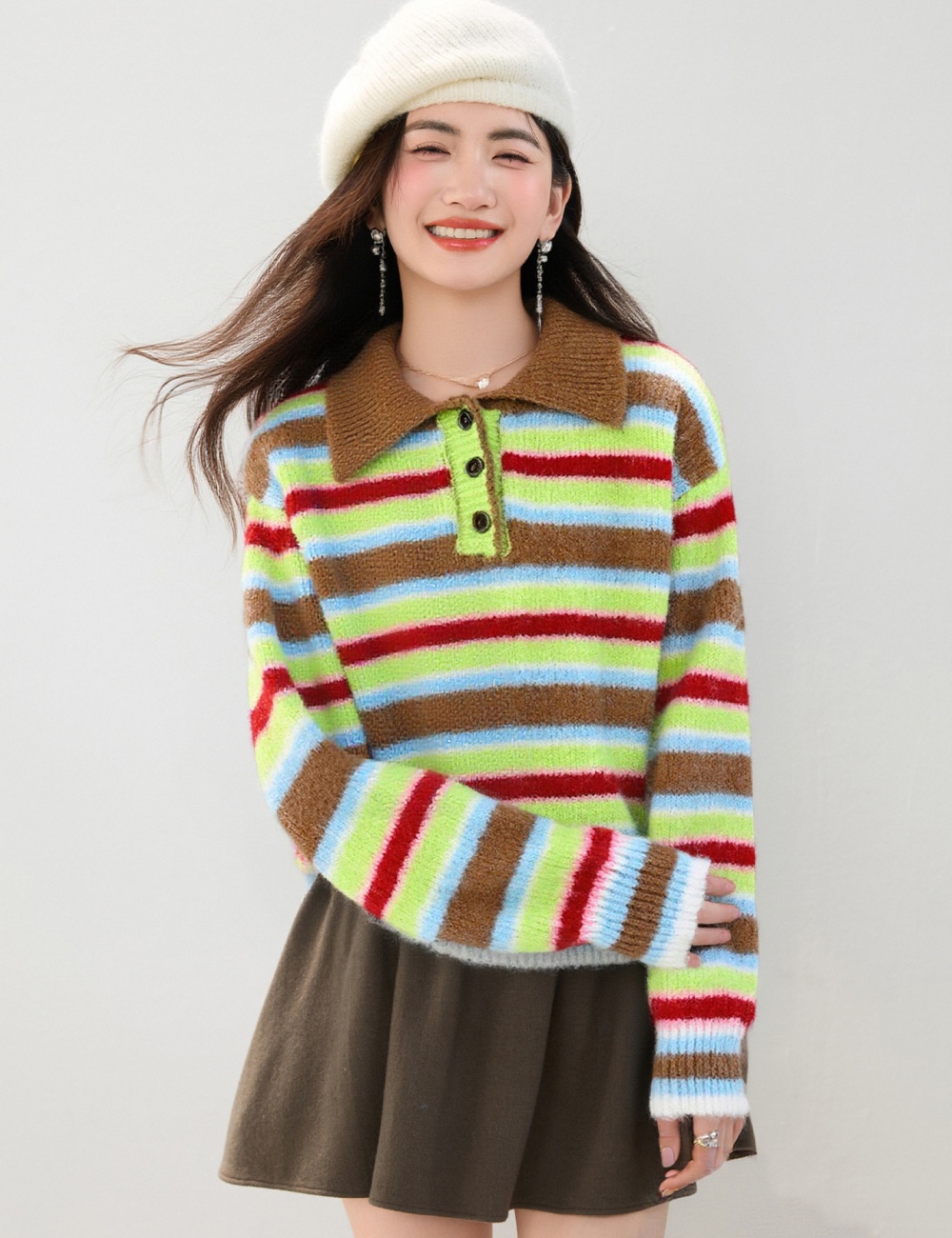 Rainbow loose tops autumn and winter Korean style sweater