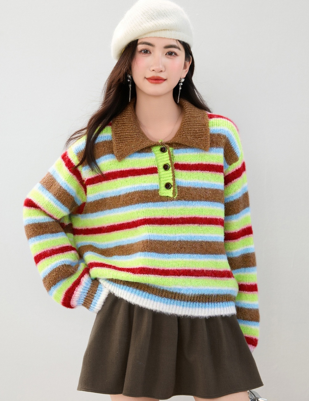 Rainbow loose tops autumn and winter Korean style sweater