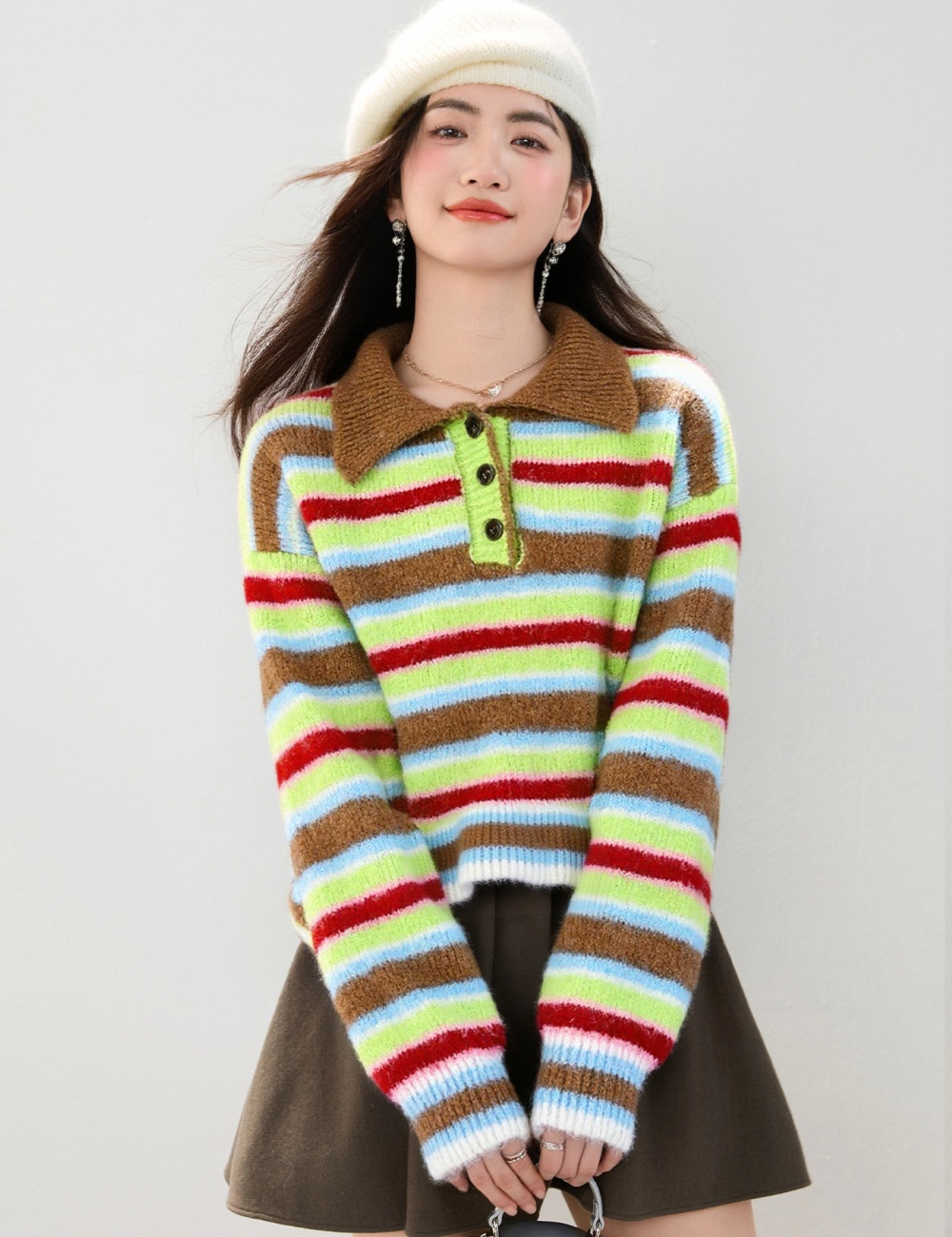 Rainbow loose tops autumn and winter Korean style sweater
