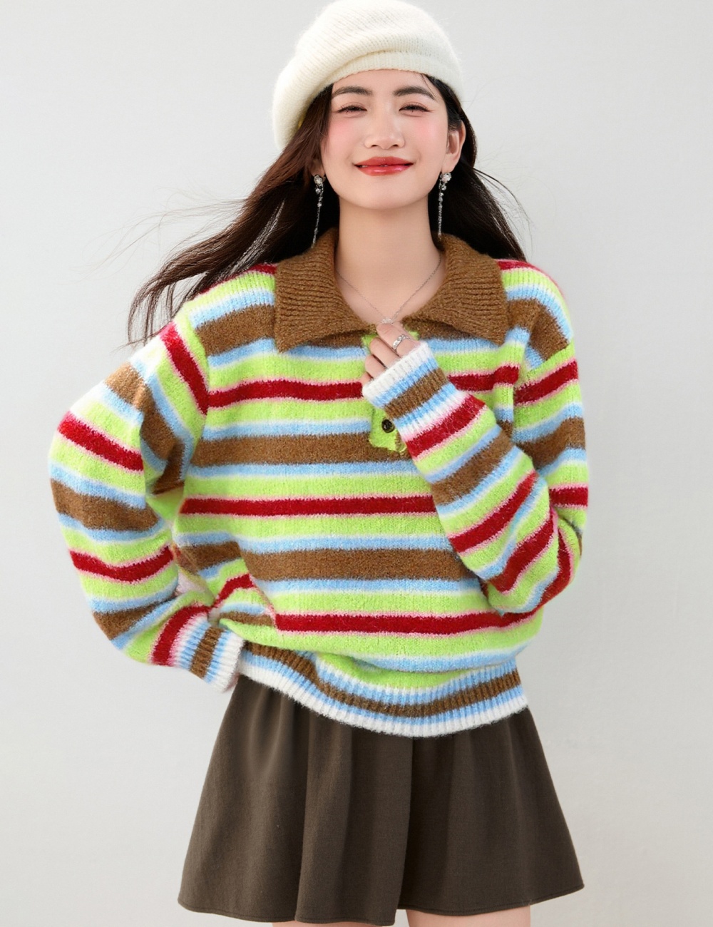 Rainbow loose tops autumn and winter Korean style sweater