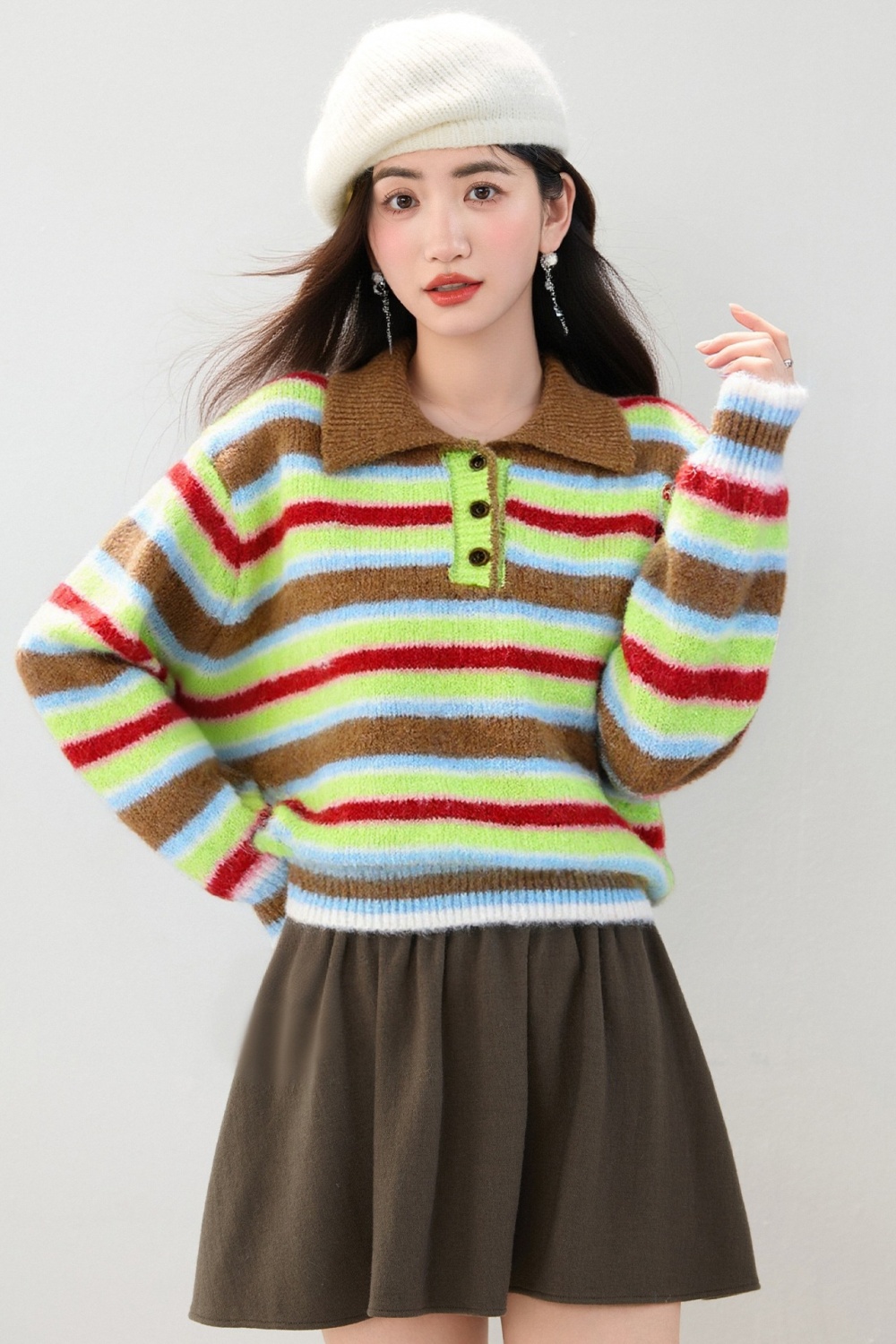 Rainbow loose tops autumn and winter Korean style sweater