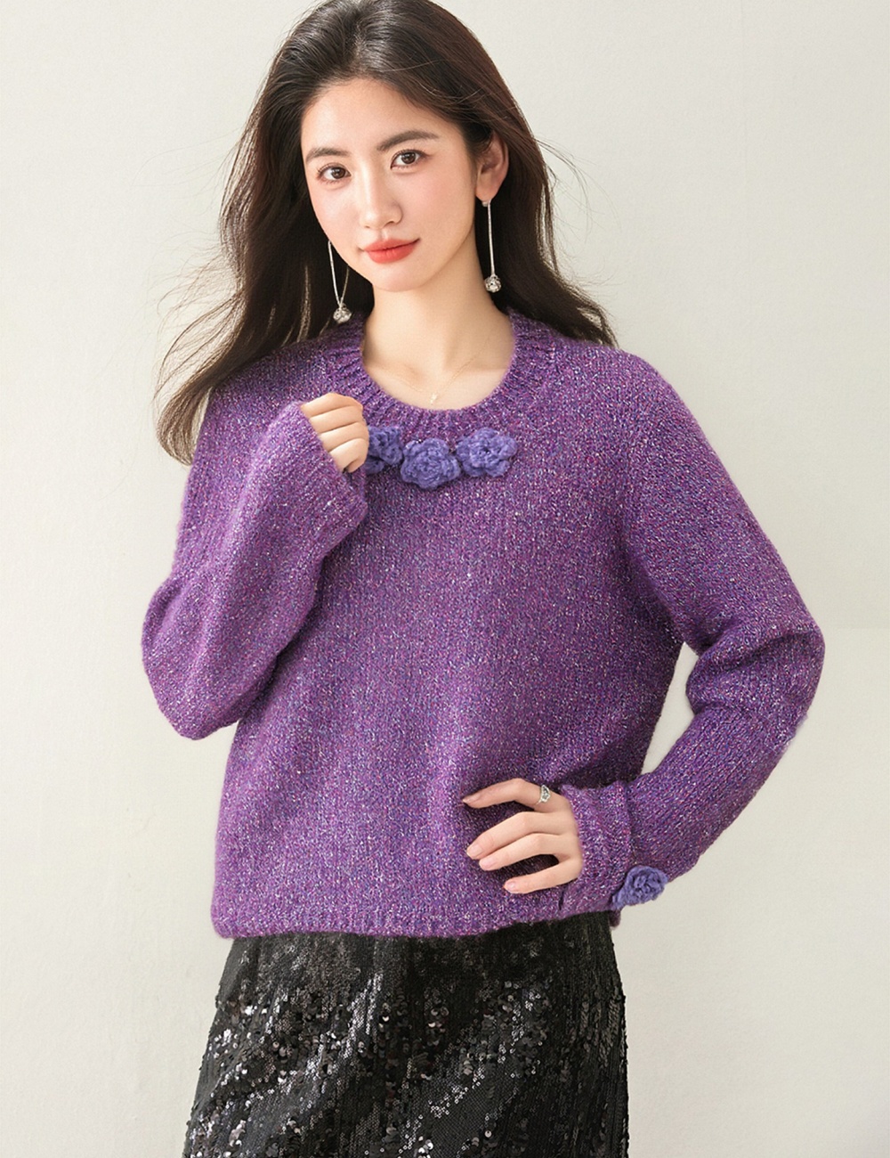 Tender autumn and winter tops flowers sweater for women