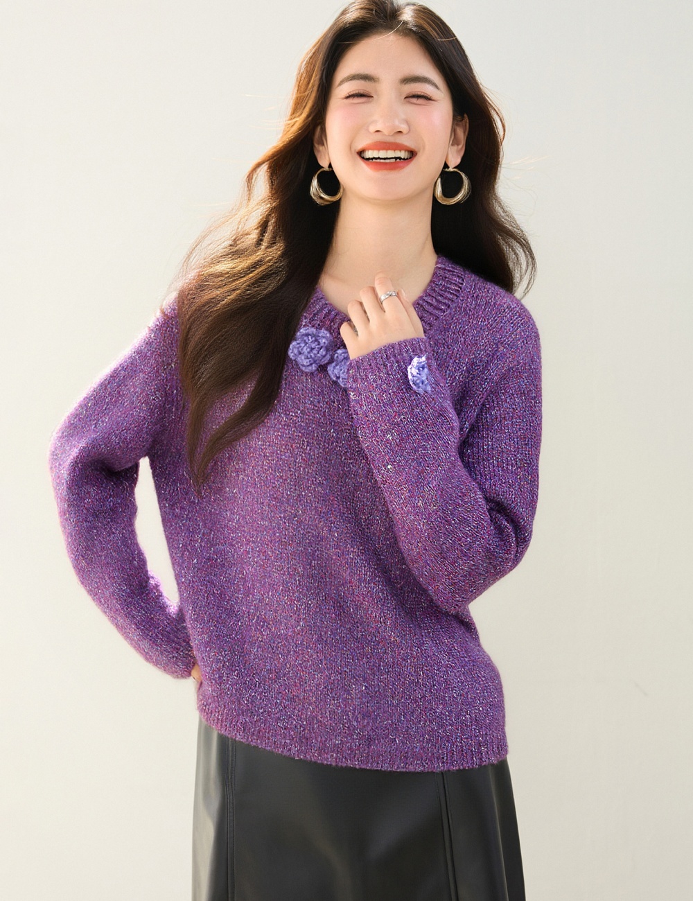 Tender autumn and winter tops flowers sweater for women