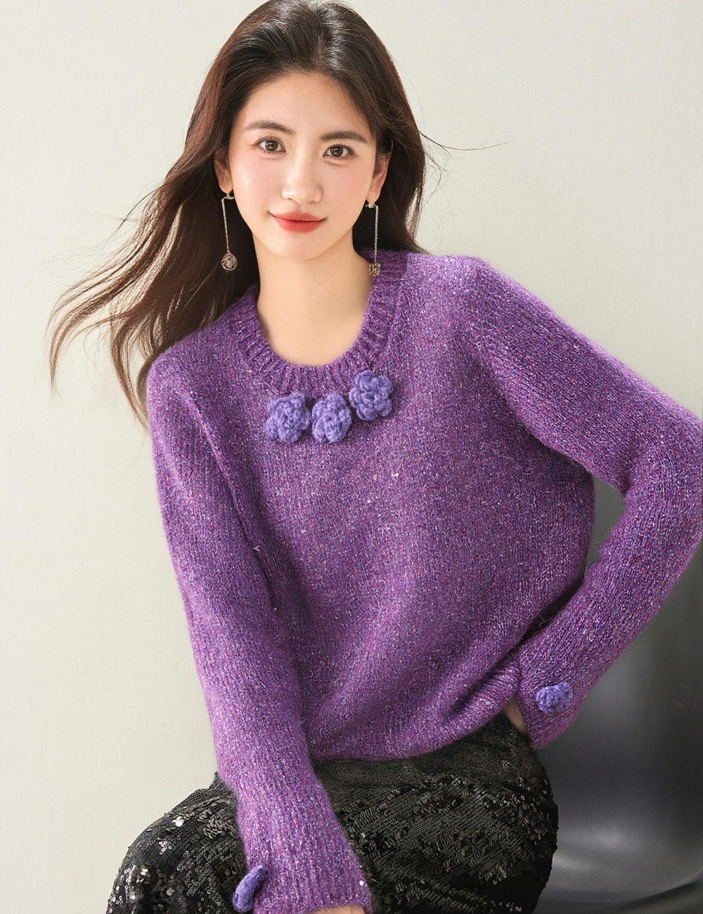 Tender autumn and winter tops flowers sweater for women