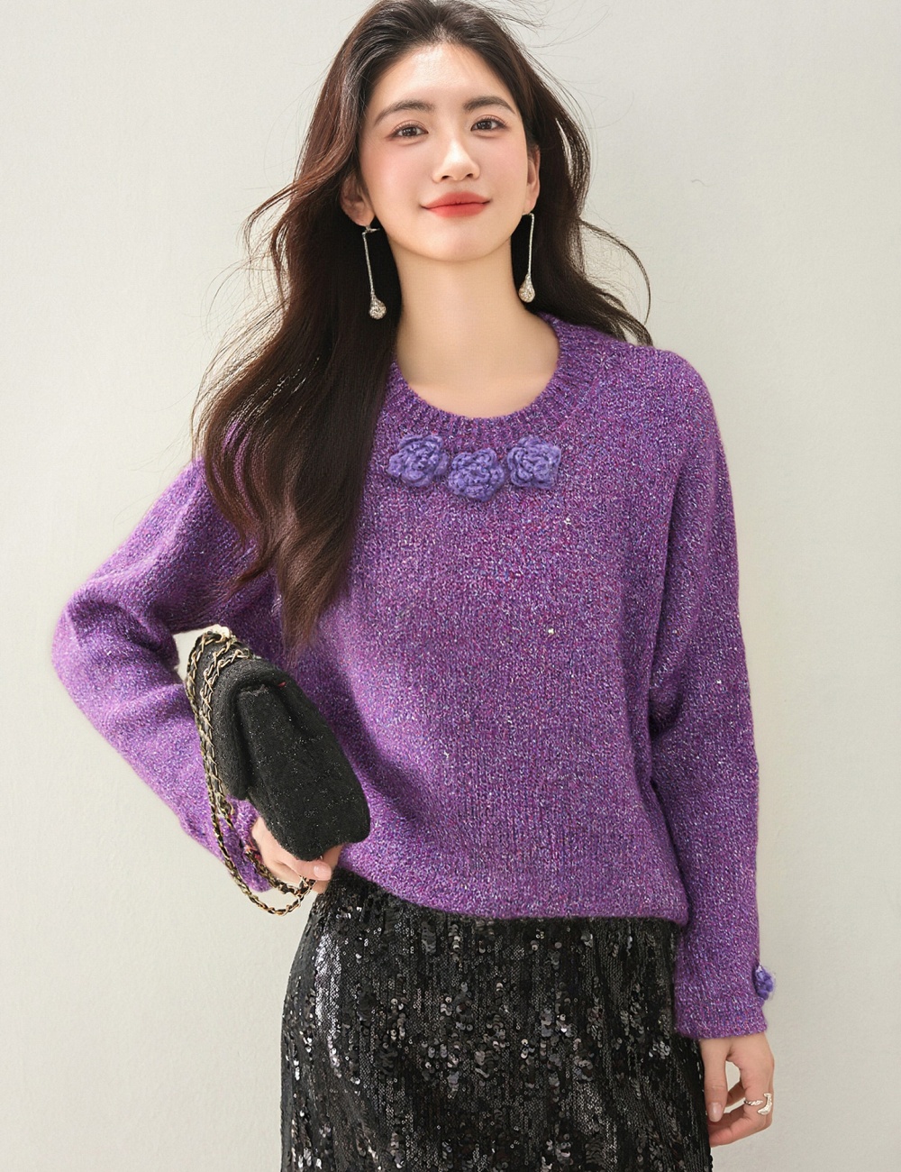 Tender autumn and winter tops flowers sweater for women