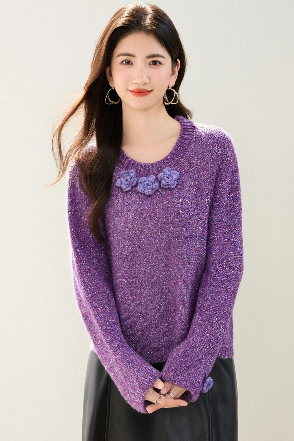 Tender autumn and winter tops flowers sweater for women