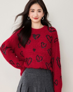 Temperament heart sweater autumn and winter all-match tops