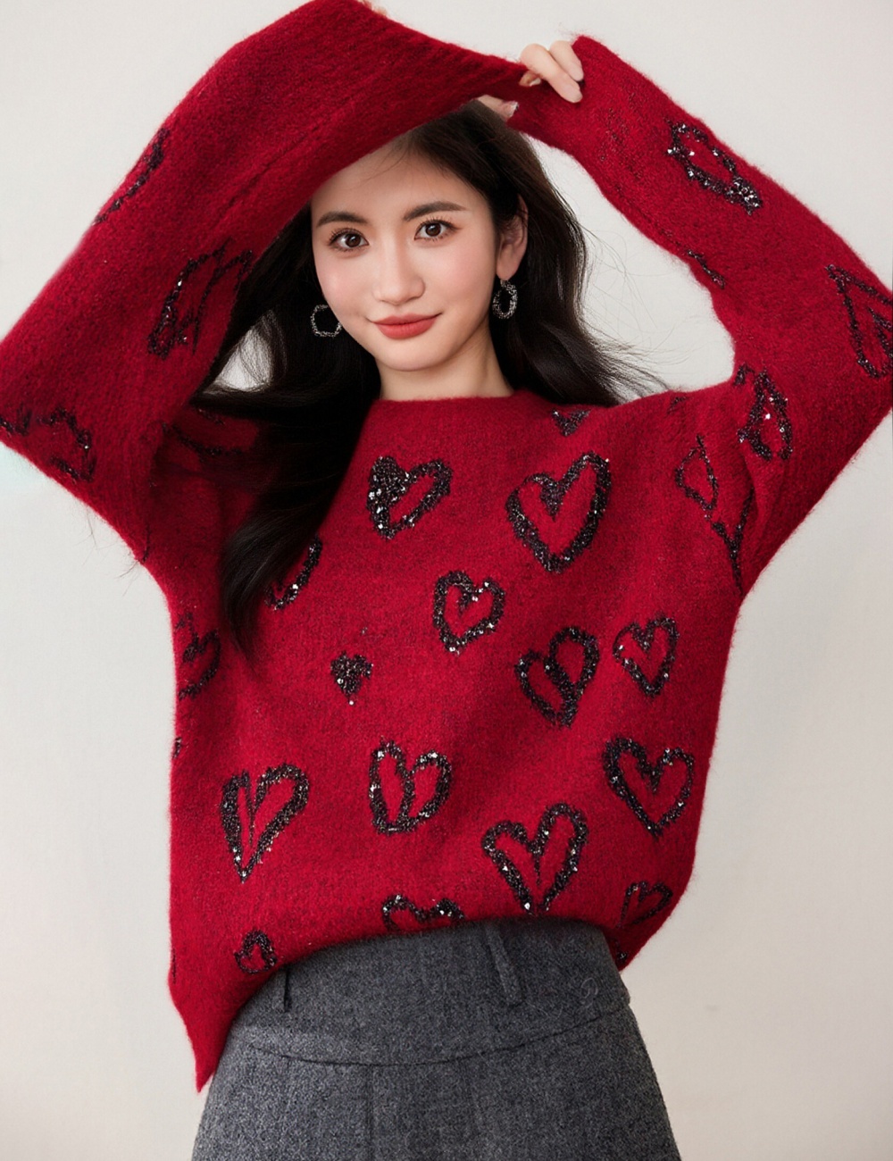 Temperament heart sweater autumn and winter all-match tops