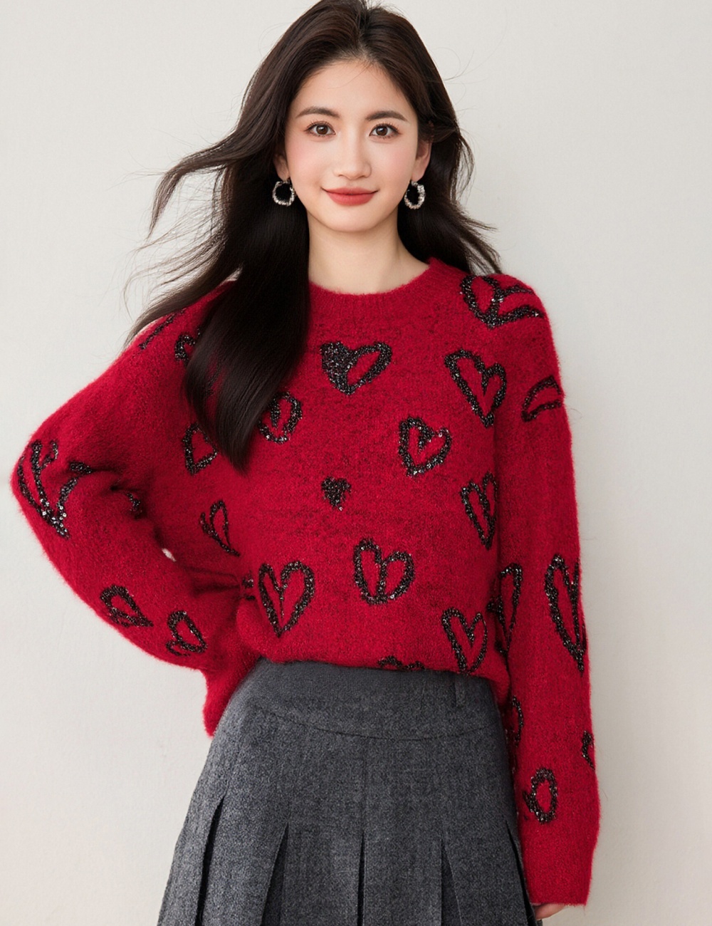 Temperament heart sweater autumn and winter all-match tops