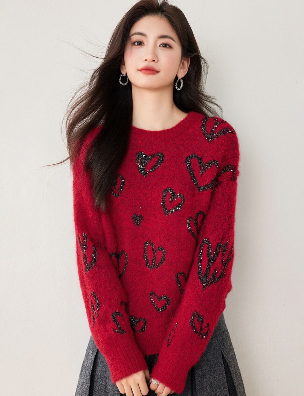 Temperament heart sweater autumn and winter all-match tops