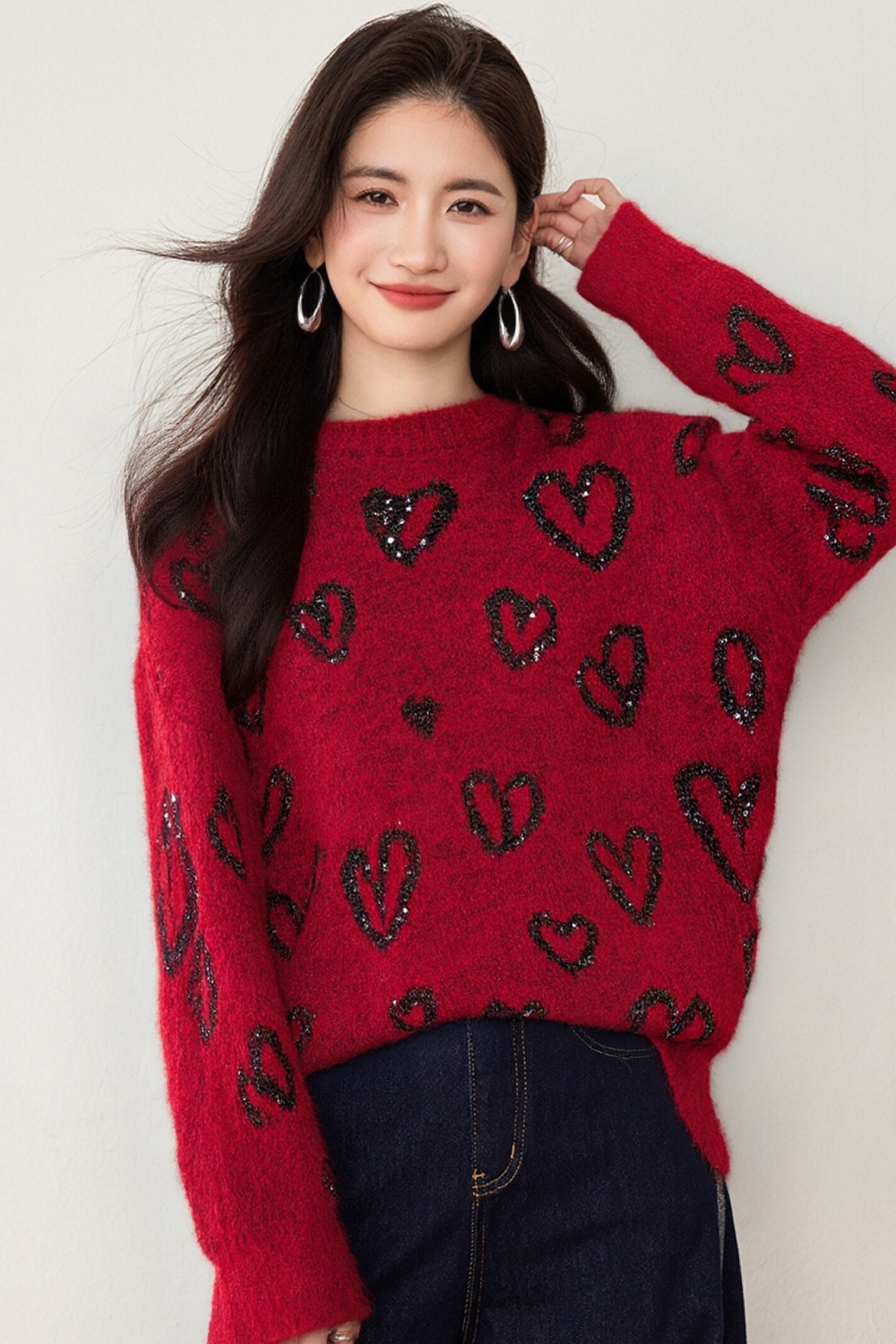 Temperament heart sweater autumn and winter all-match tops