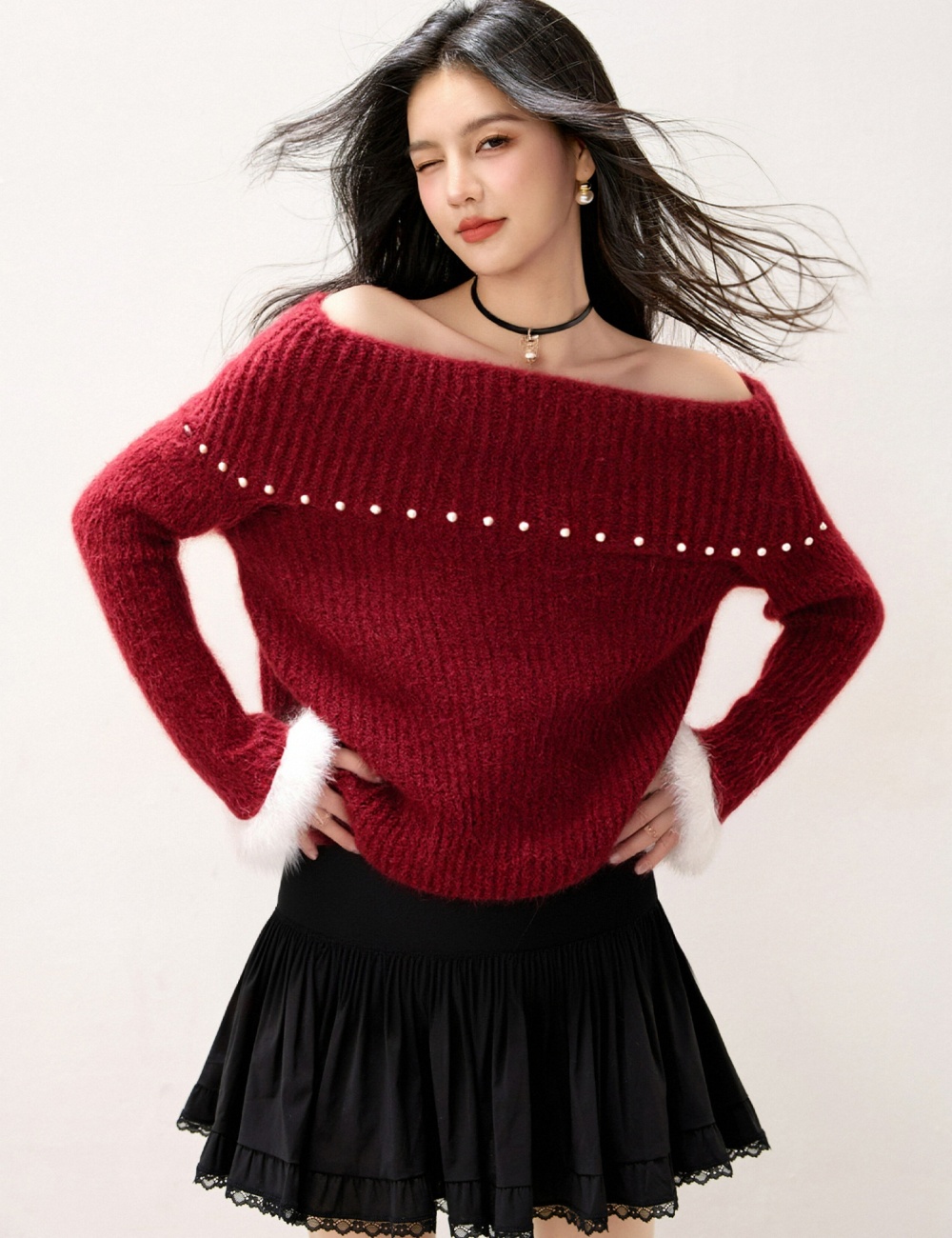 Pearl tender sweater flat shoulder tops for women