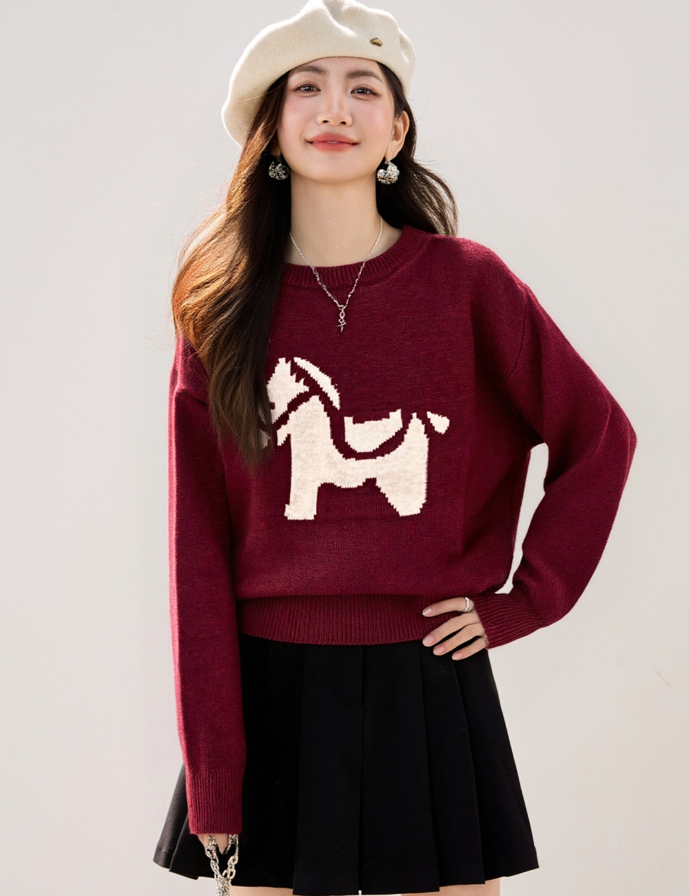 Pony lovely winter christmas red jacquard sweater
