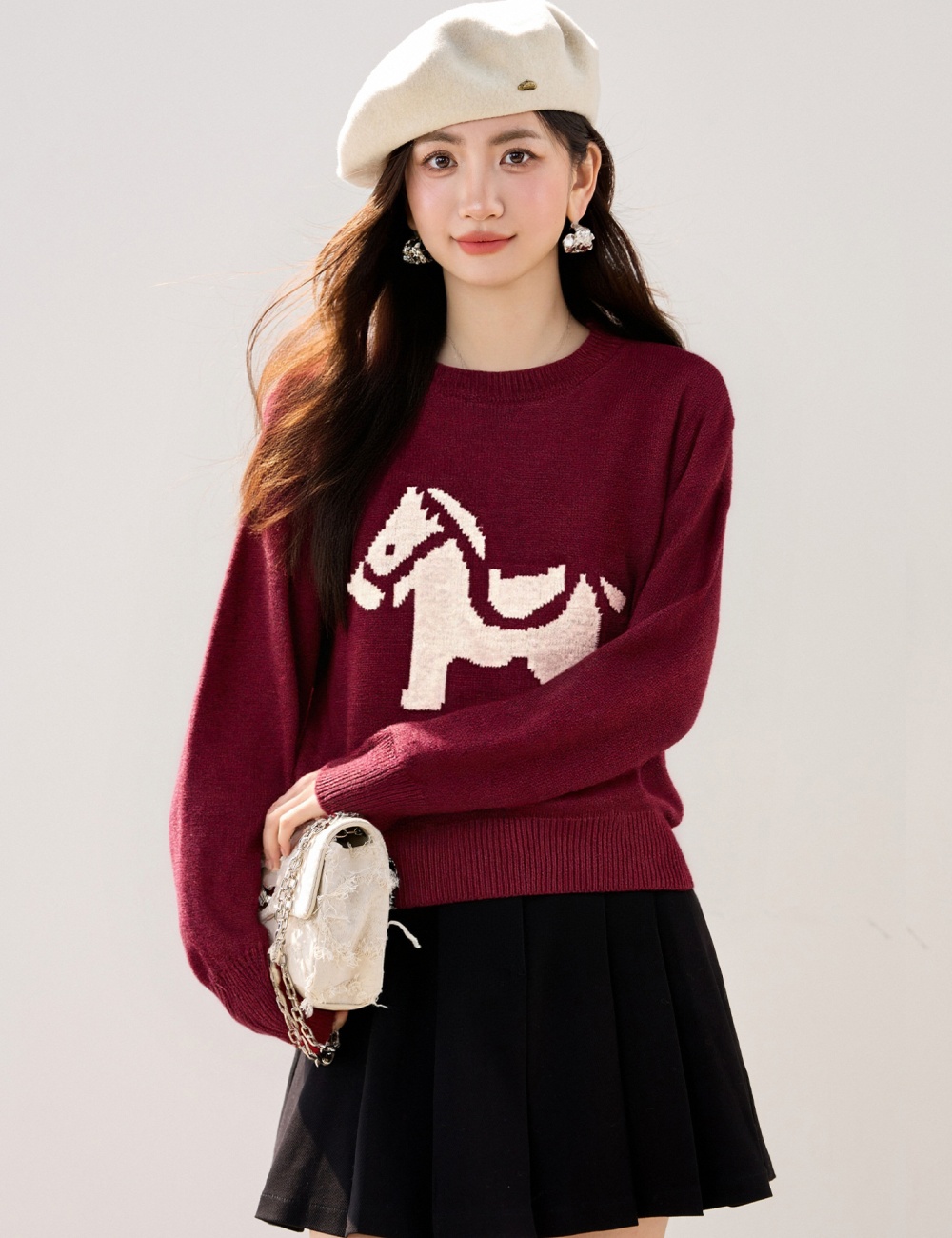 Pony lovely winter christmas red jacquard sweater