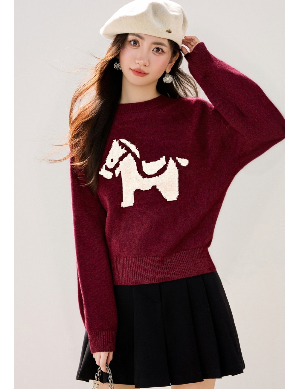 Pony lovely winter christmas red jacquard sweater