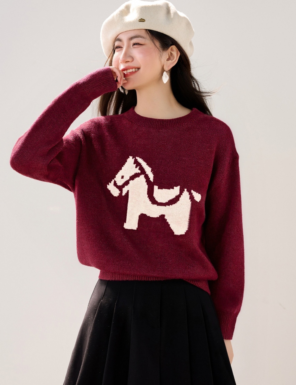 Pony lovely winter christmas red jacquard sweater
