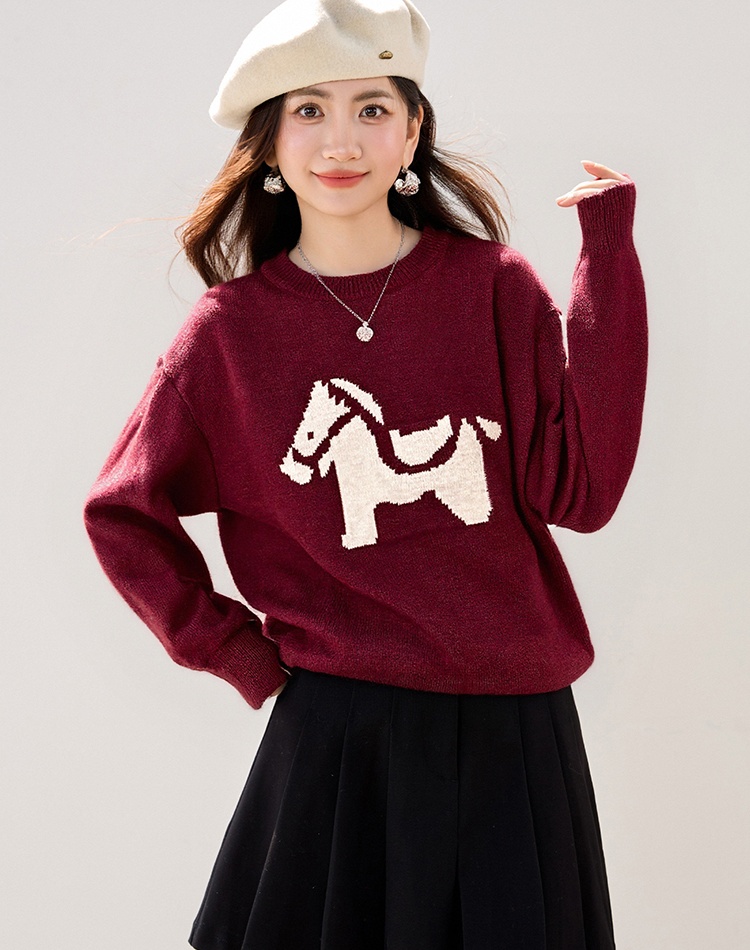 Pony lovely winter christmas red jacquard sweater