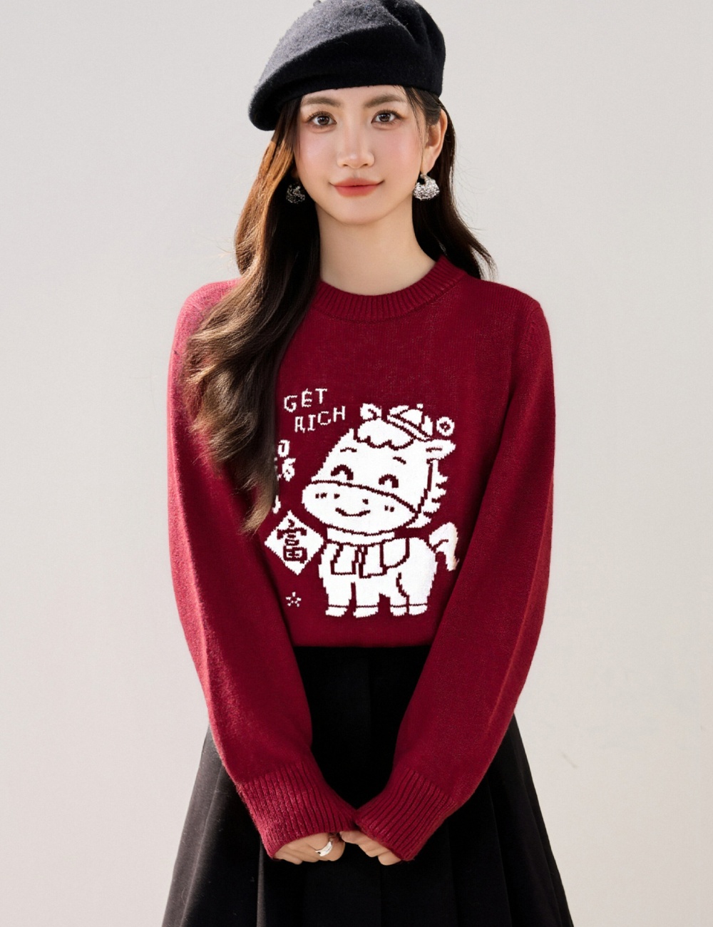 Winter thick sweater red tops for women