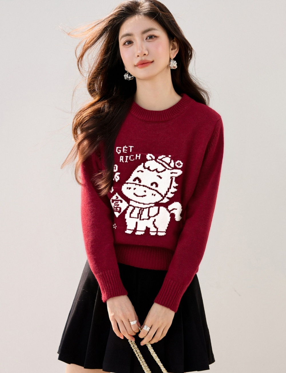 Winter thick sweater red tops for women