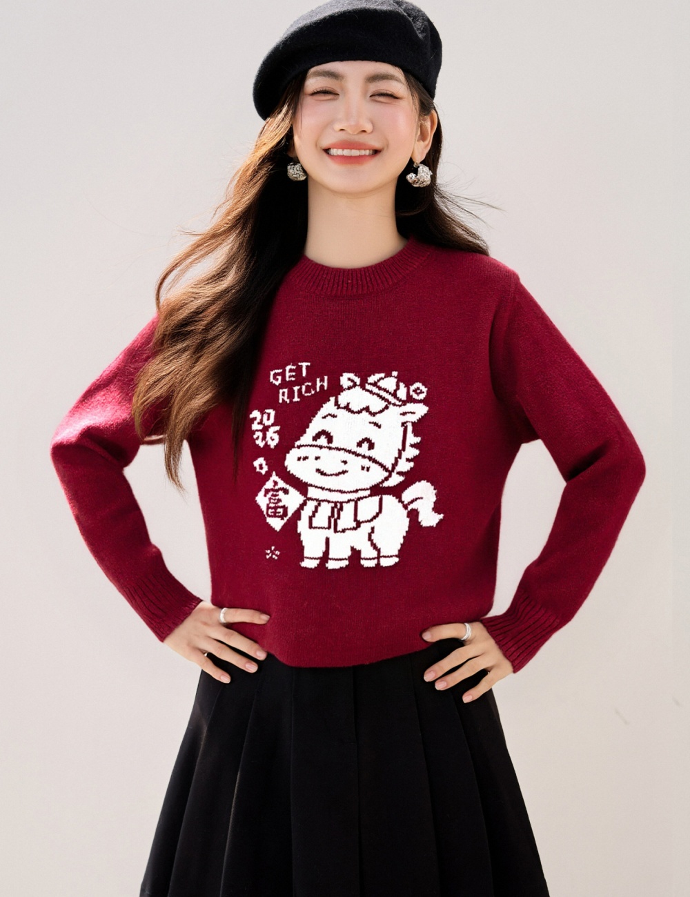 Winter thick sweater red tops for women