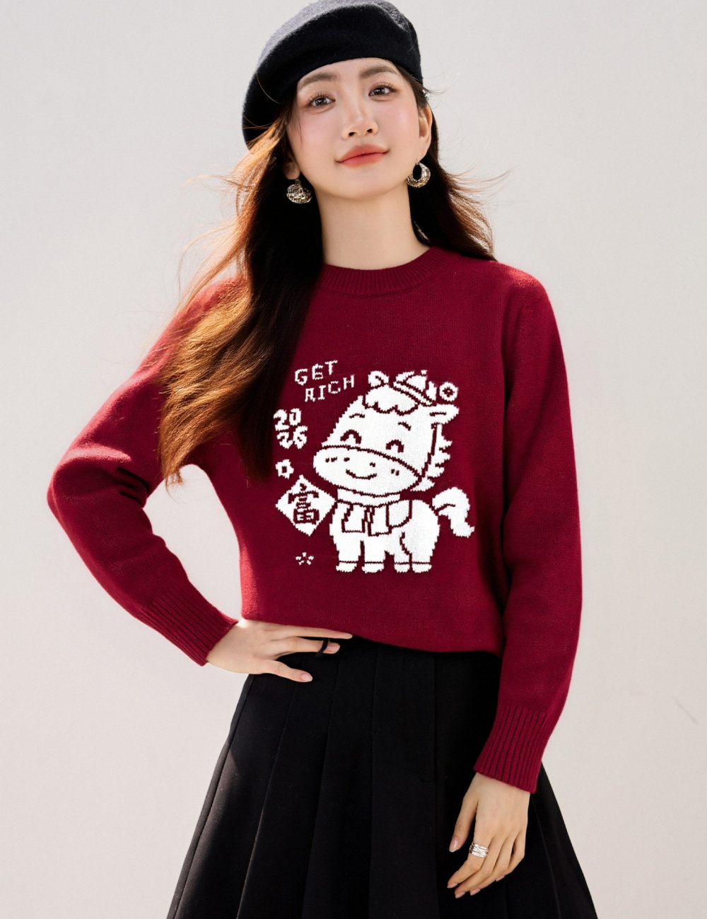 Winter thick sweater red tops for women
