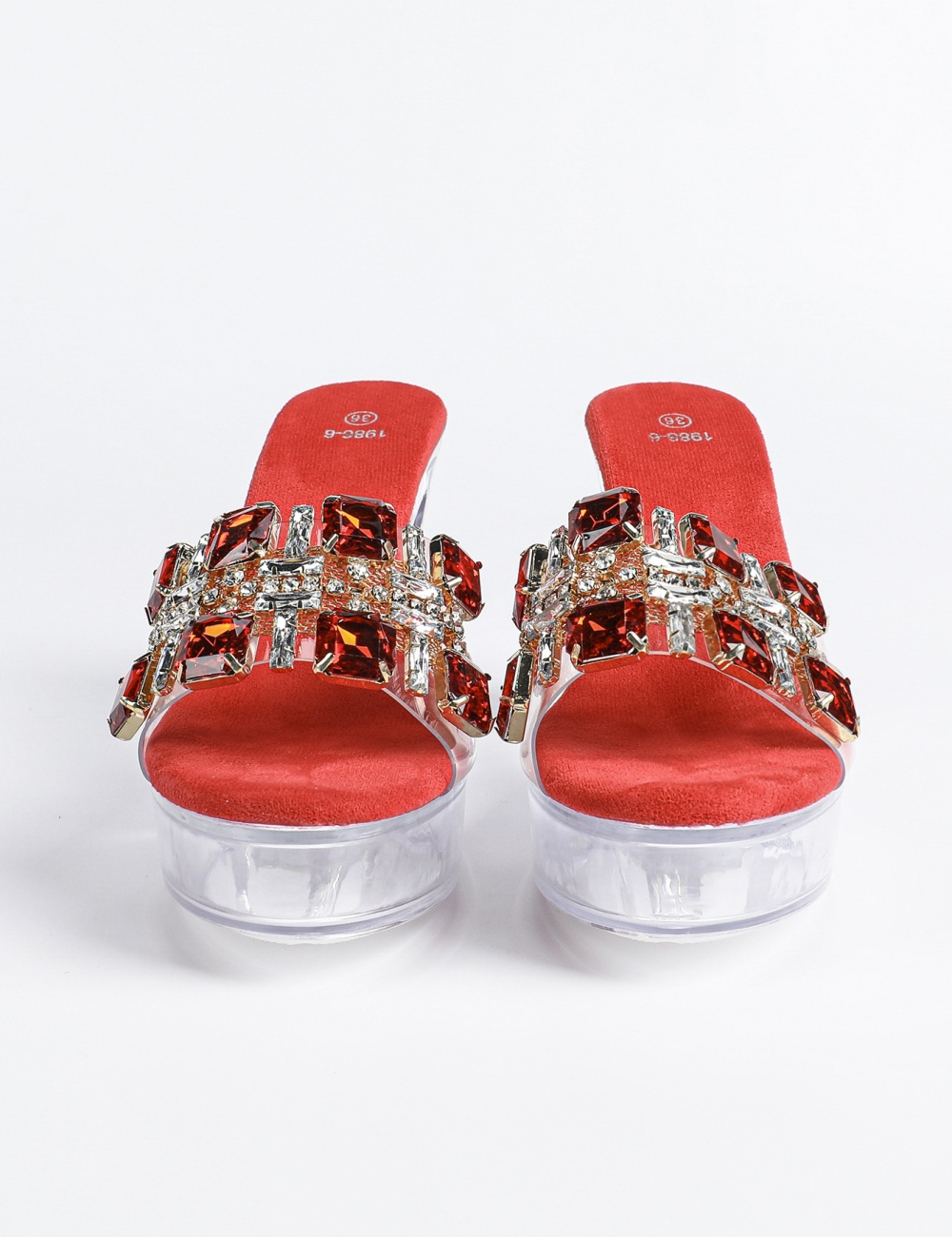 Rhinestone sexy thick model crystal sandals
