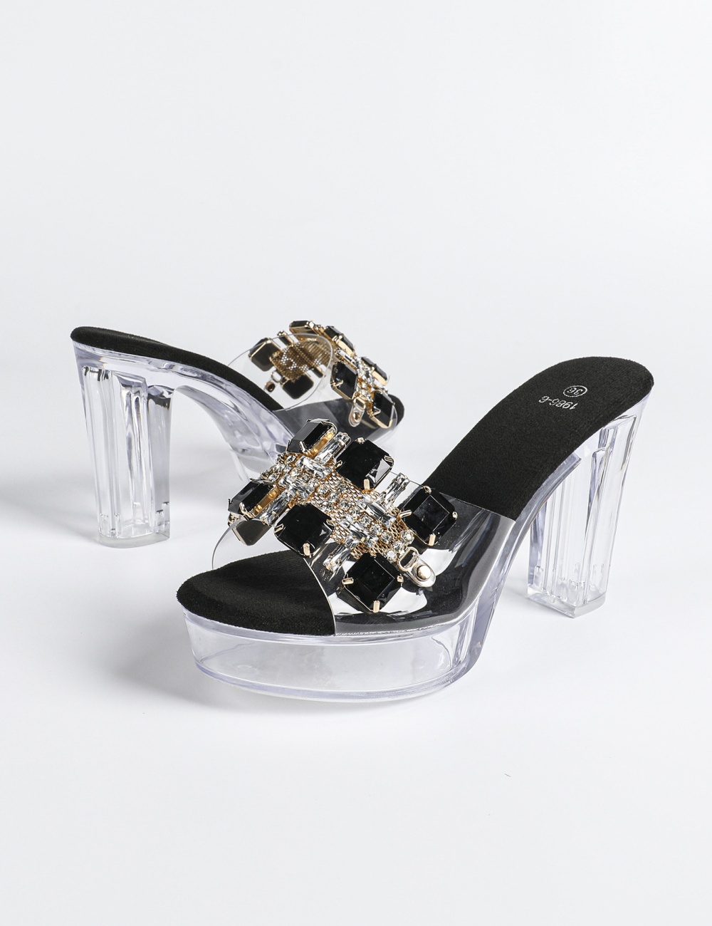 Rhinestone sexy thick model crystal sandals