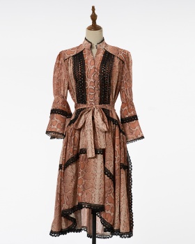 Lace slim retro France style autumn dress for women