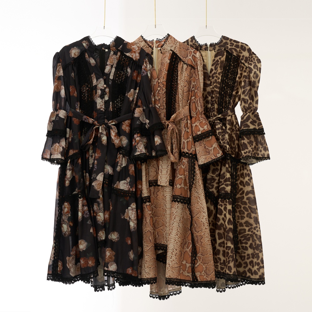 Lace slim retro France style autumn dress for women