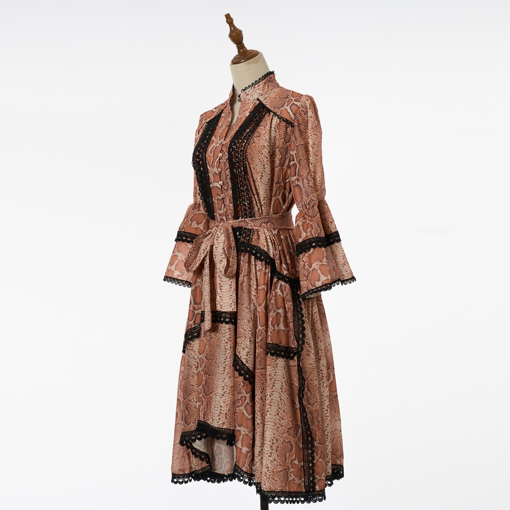 Lace slim retro France style autumn dress for women