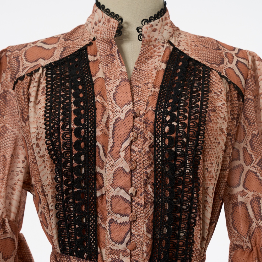 Lace slim retro France style autumn dress for women